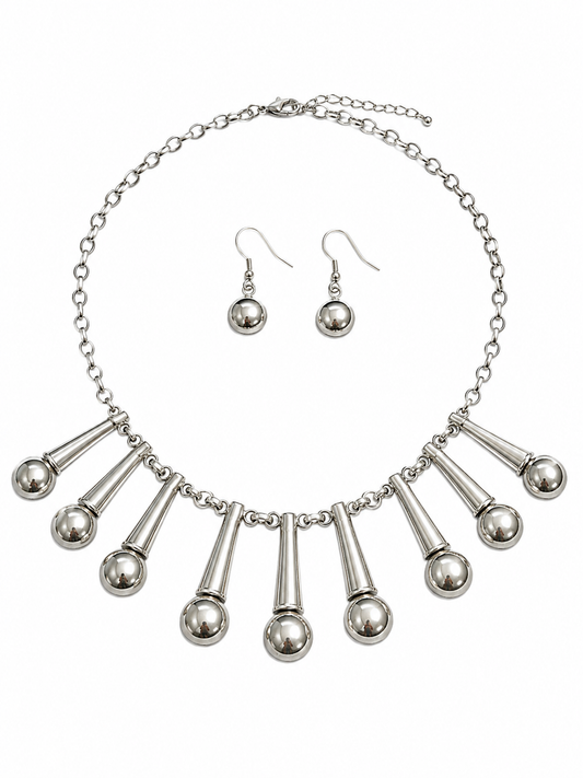 Silver Spotlight Statement Necklace & Earring Set