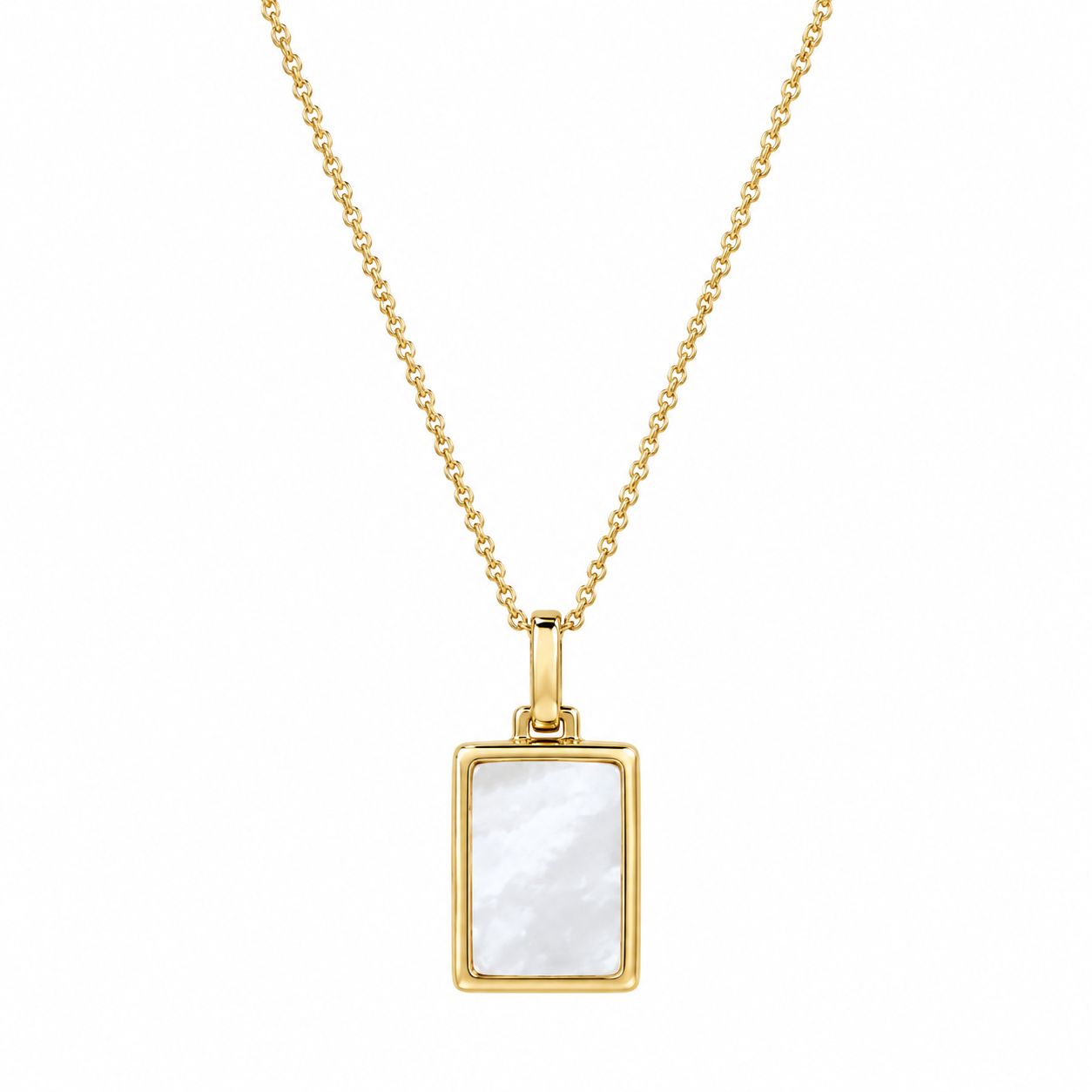 Mother Of Pearl Rectangle Gold Pendant Necklace