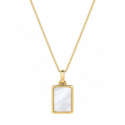 Mother Of Pearl Rectangle Gold Locket Necklace