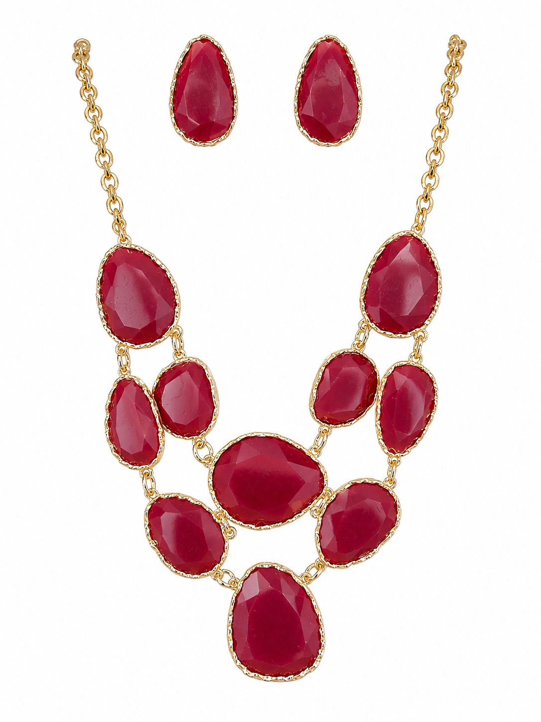 Ruby Cascade Statement Necklace Set