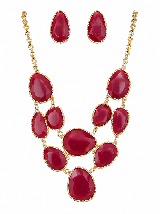 Ruby Cascade Statement Necklace Set