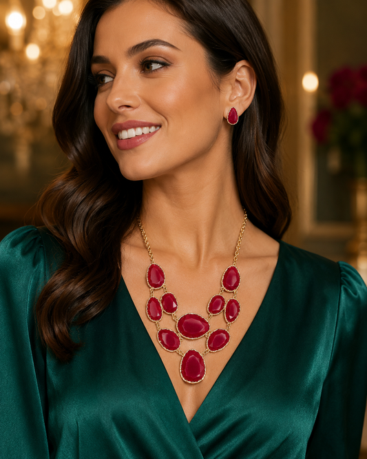 Ruby Cascade Statement Necklace Set