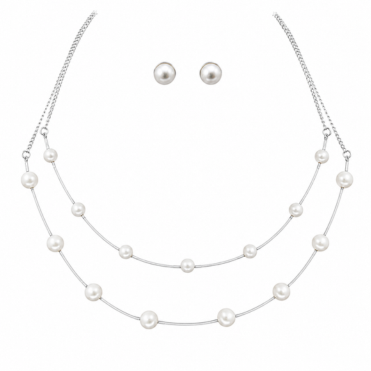Double Layered Pearl Fashion Necklace Set