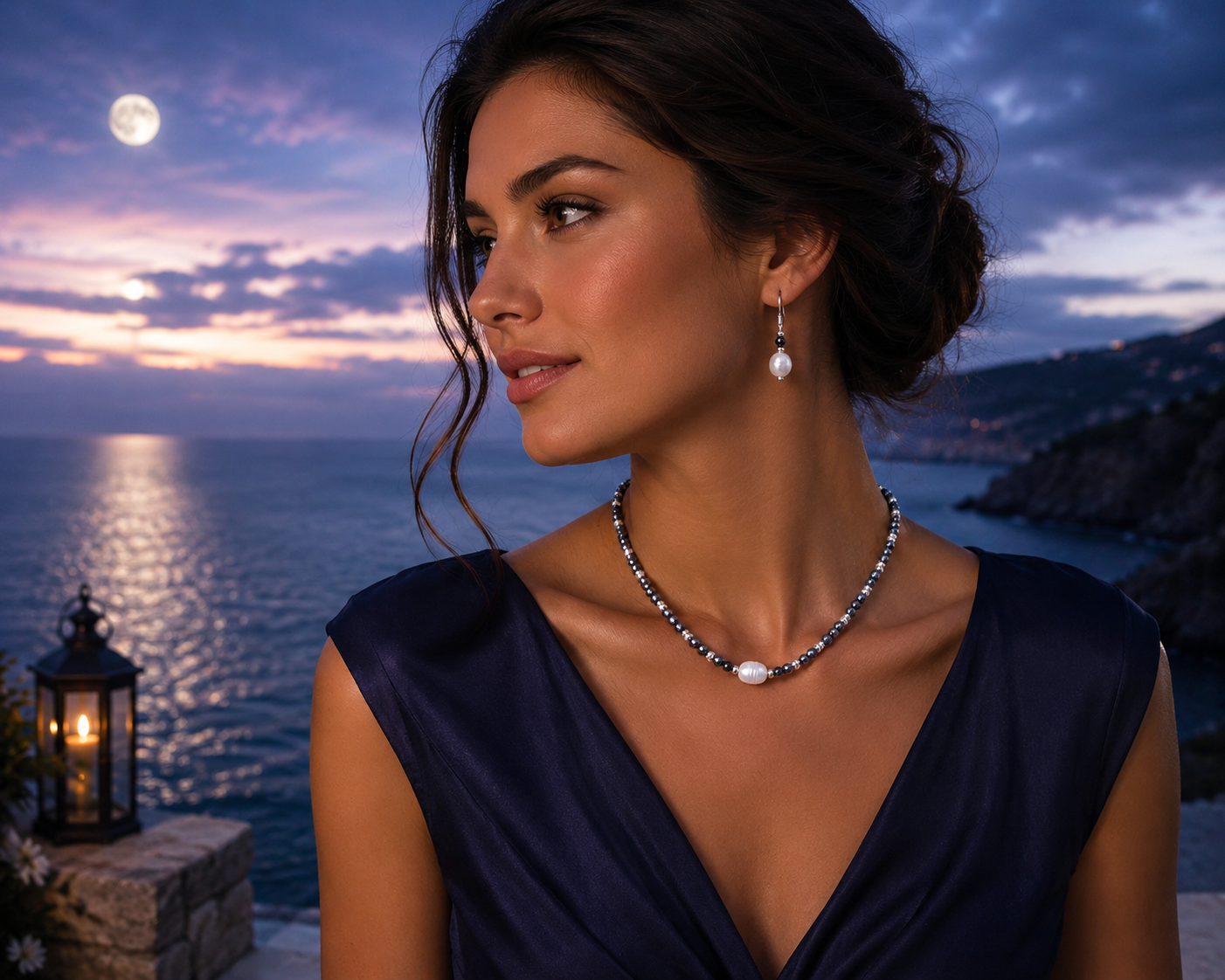 Midnight Pearl Necklace & Earring Set