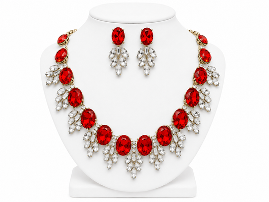 Red and Crystal Gem Necklace Set