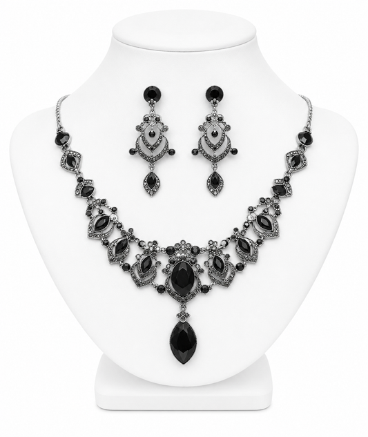 Midnight Marcasite Elegance Necklace & Earring Set