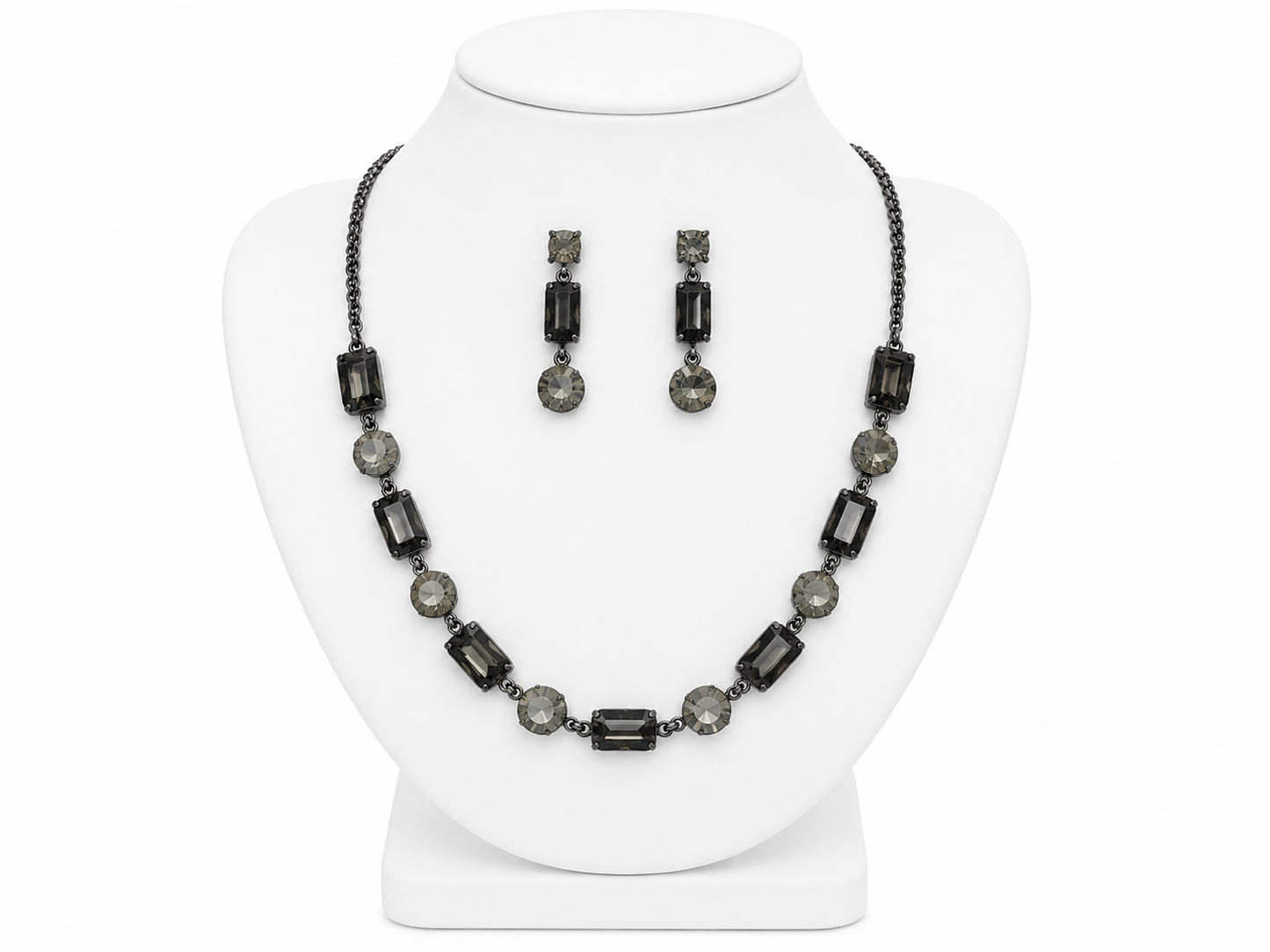 Smoky Crystal Elegance Necklace & Earring Set