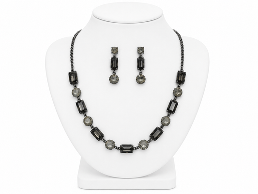 Smoky Crystal Elegance Necklace & Earring Set