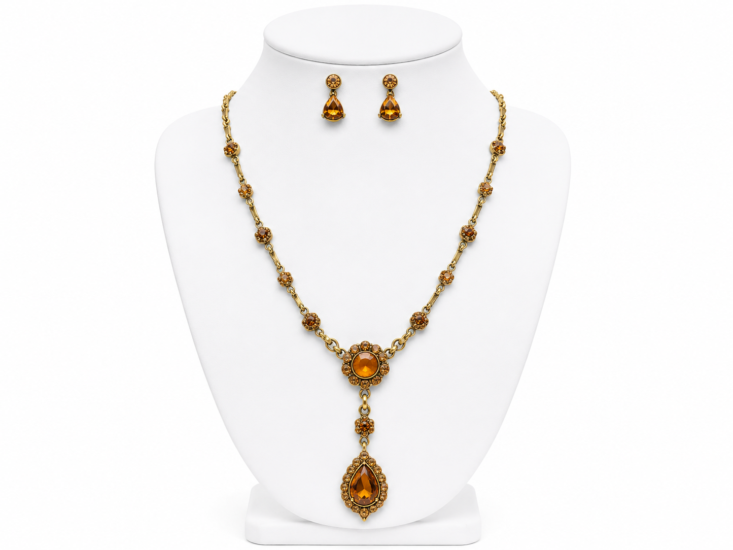 Amber Flower Teardrop Necklace Set