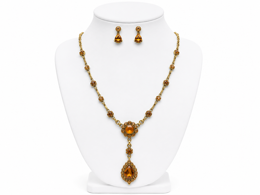 Amber Flower Teardrop Necklace Set