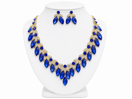 Blue Crystal Gem Necklace Set