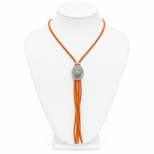 Skyfire Braided Leather Fringe & Concho Necklace