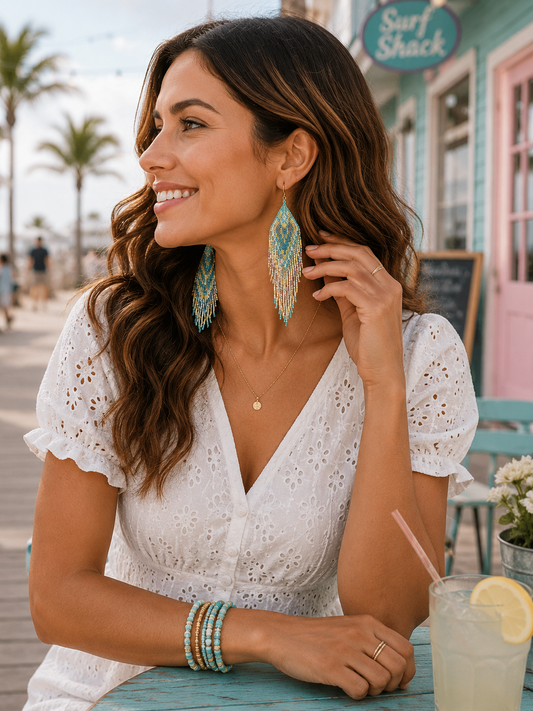 Lonanna Beaded Earrings In Green