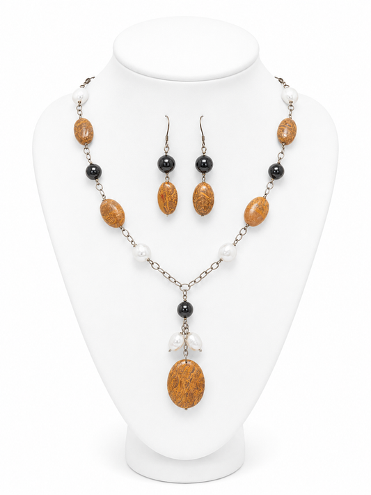 Golden Harvest Pearl Necklace & Earring Set
