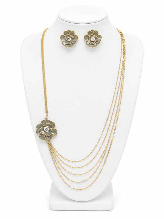 Golden Blossom Statement Necklace & Earring Set