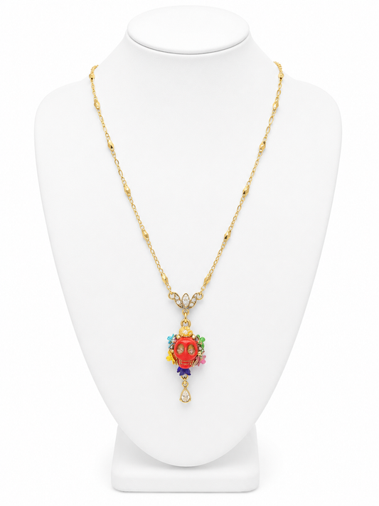 Skull And Crystal Teardrop Necklace