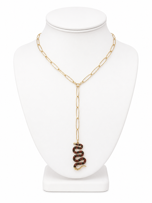 Crimson Serpent Lariat Necklace