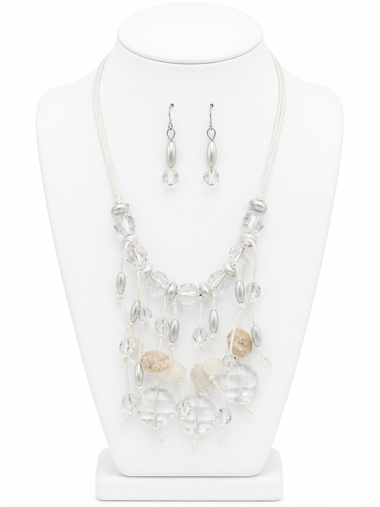 Silver & Crystal Cascade Statement Necklace Set