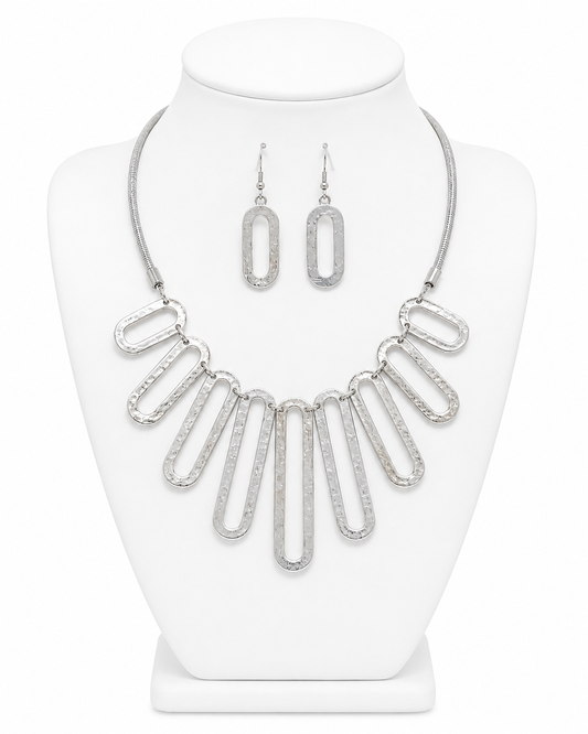 Modern Silver Cascade Necklace & Earring Set