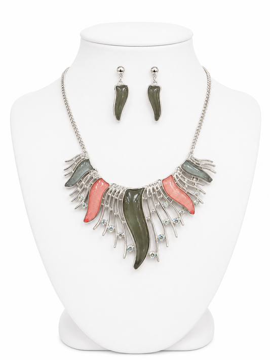 Silver Blush Statement Necklace Set