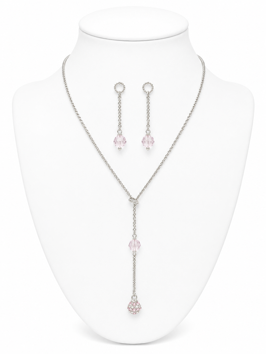 Blush Crystal Lariat Necklace Set