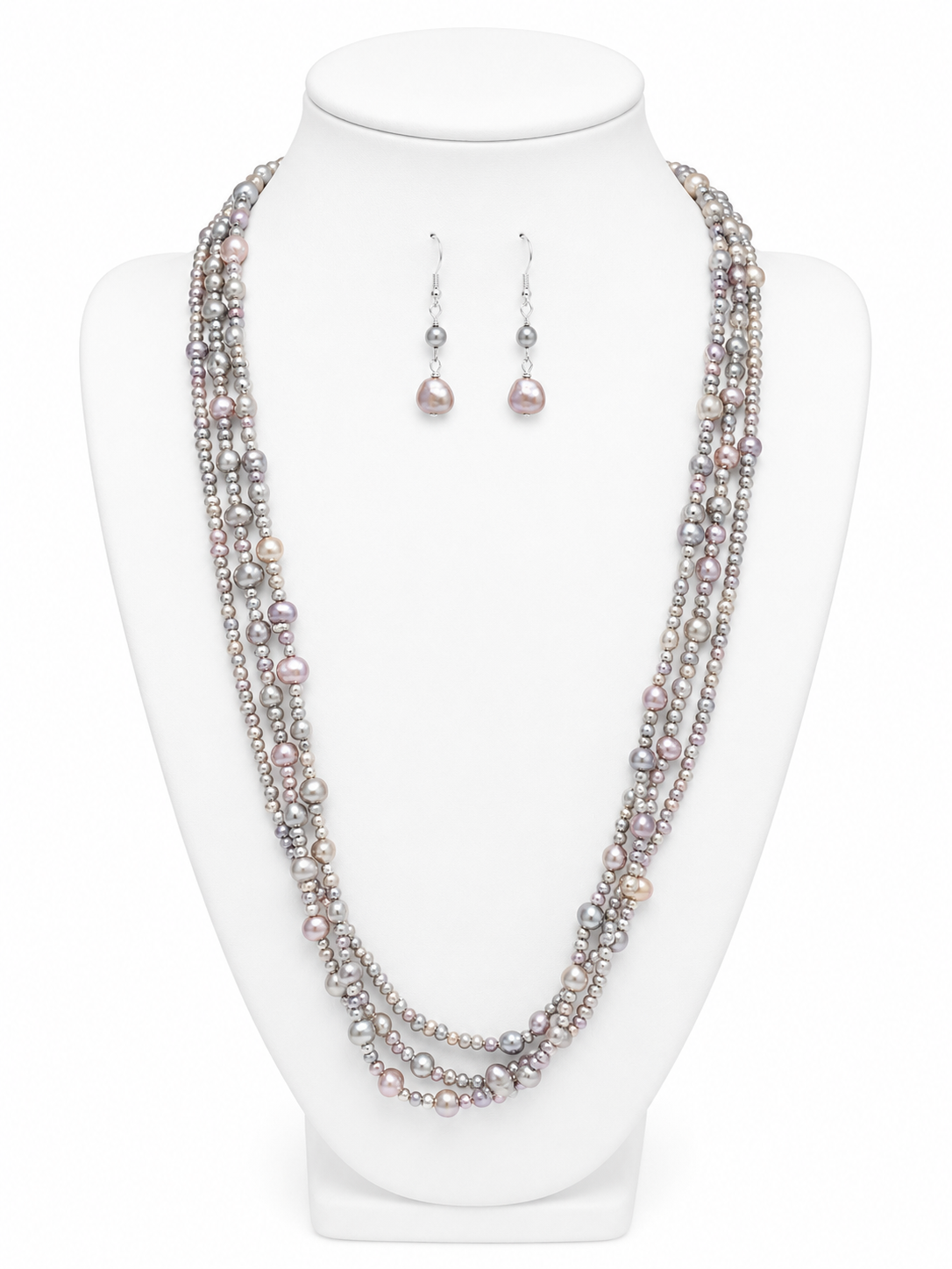 Silver Mist Pearl Layered Necklace Set