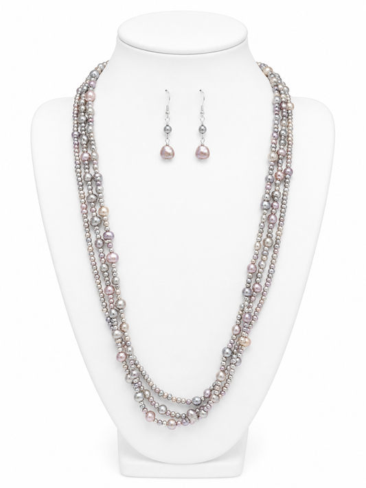Silver Mist Pearl Layered Necklace Set