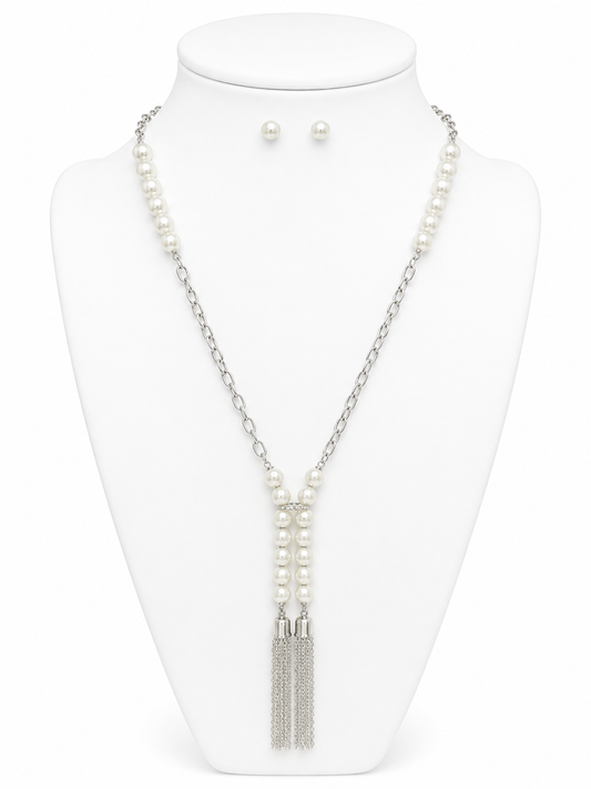 Pearl Tassel Elegance Necklace Set