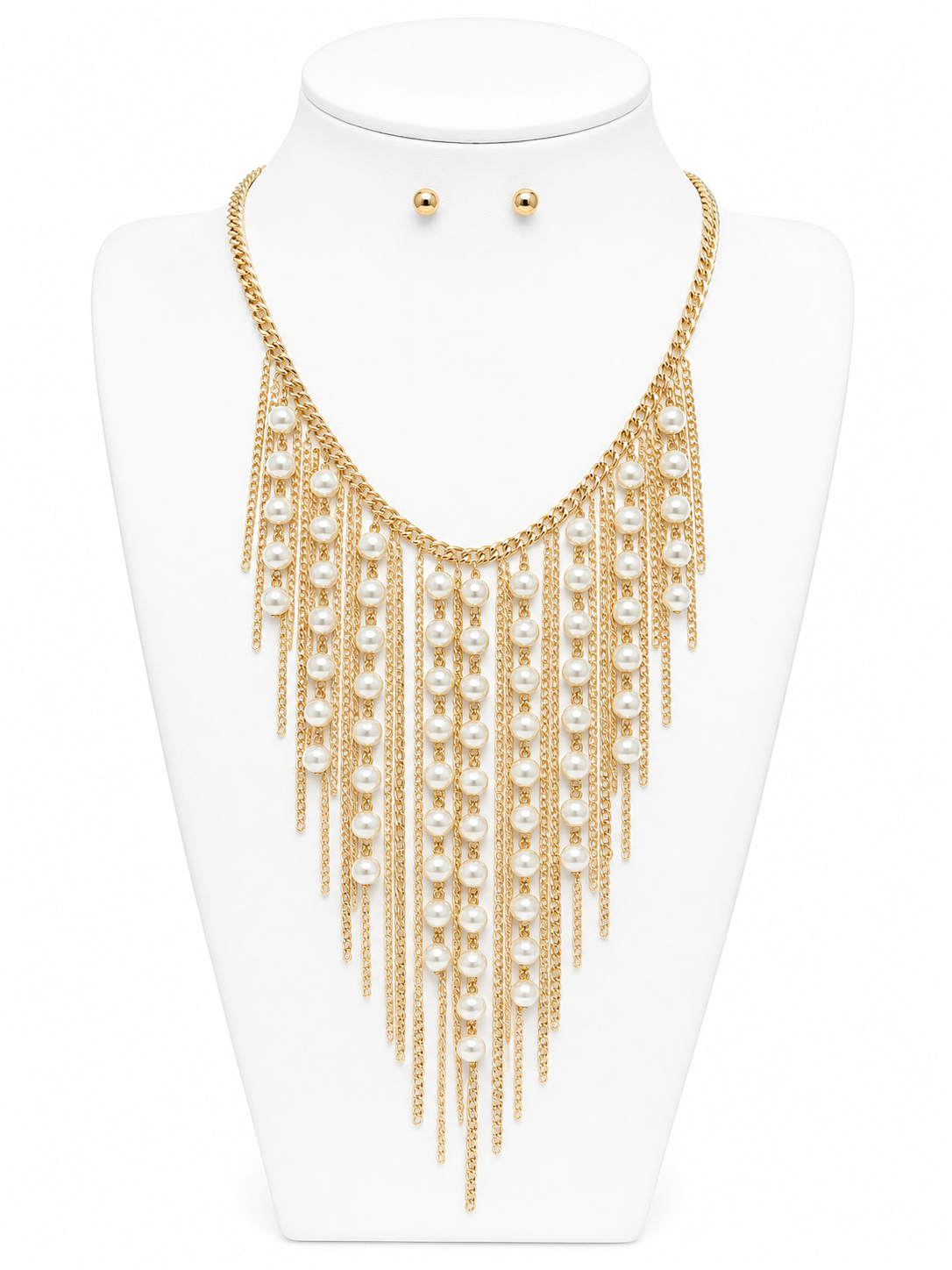 Golden Cascade Pearl Statement Necklace Set
