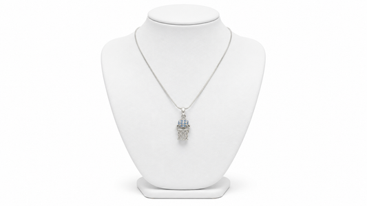 Basketball & Hoop with Blue Rhinestones Silver Necklace