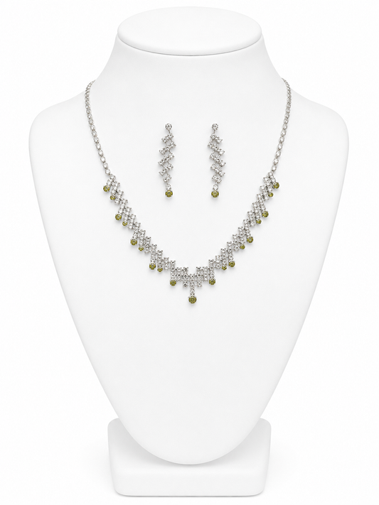 Olive Crystal Necklace & Earring Set