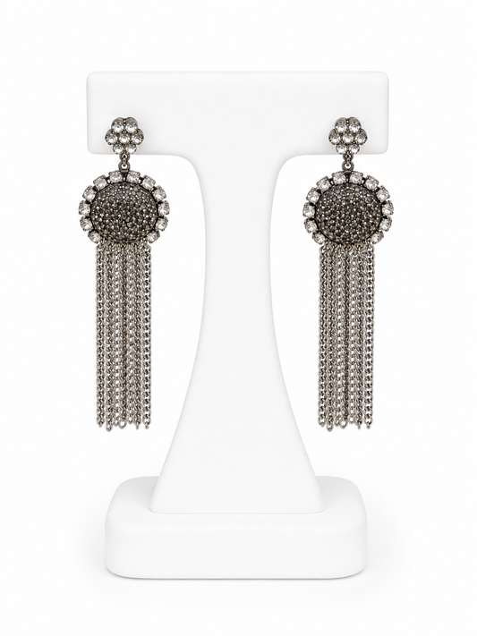 Silver Crystal Tassel Statement Alisha D. Earrings