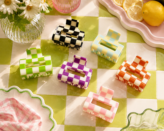 Colorful Checkered Medium Size Hair Claw