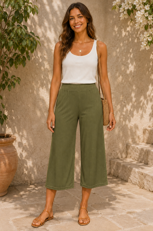 Pull On Ribbed Knit Culotte