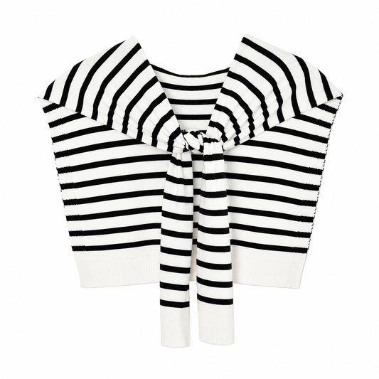 Striped Knitted Outer Shawl – White