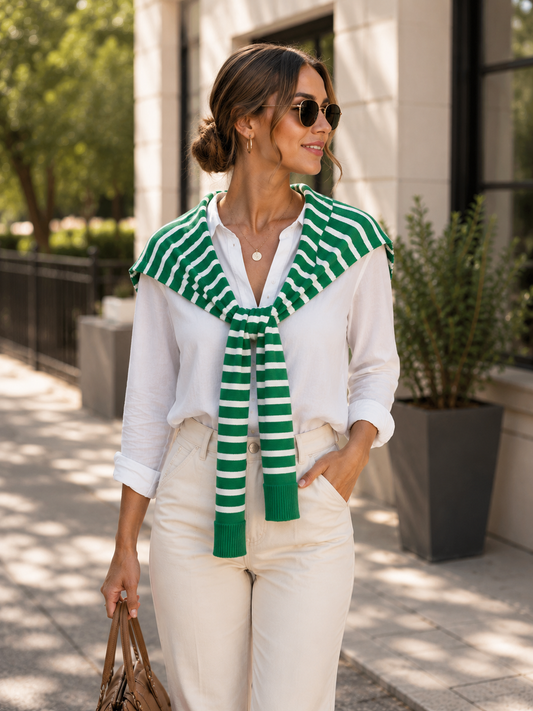 Striped Knitted Outer Shawl – Green