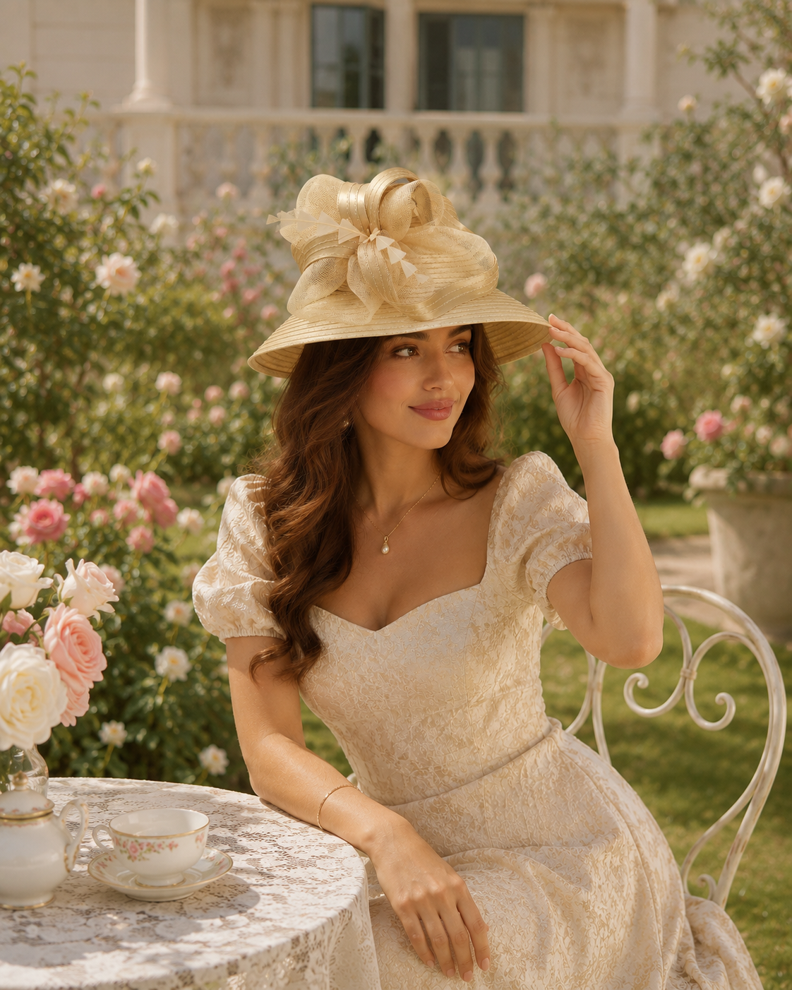Down Brim Floral Dressy Braid Hat
