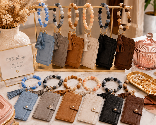 Neutral Palette Wallet Keychain Wristlet with ID Window