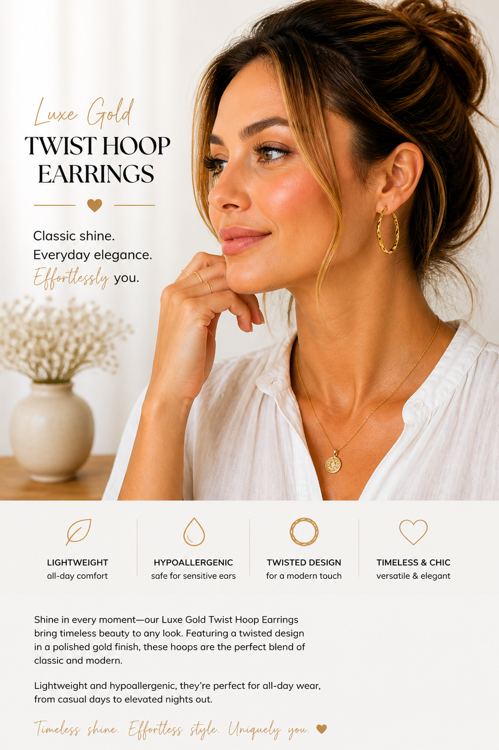 Luxe Gold Twist Hoop Earrings