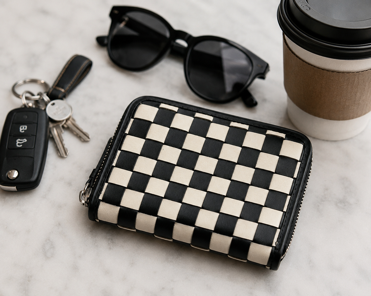 Checkboard Zip Around Wallet