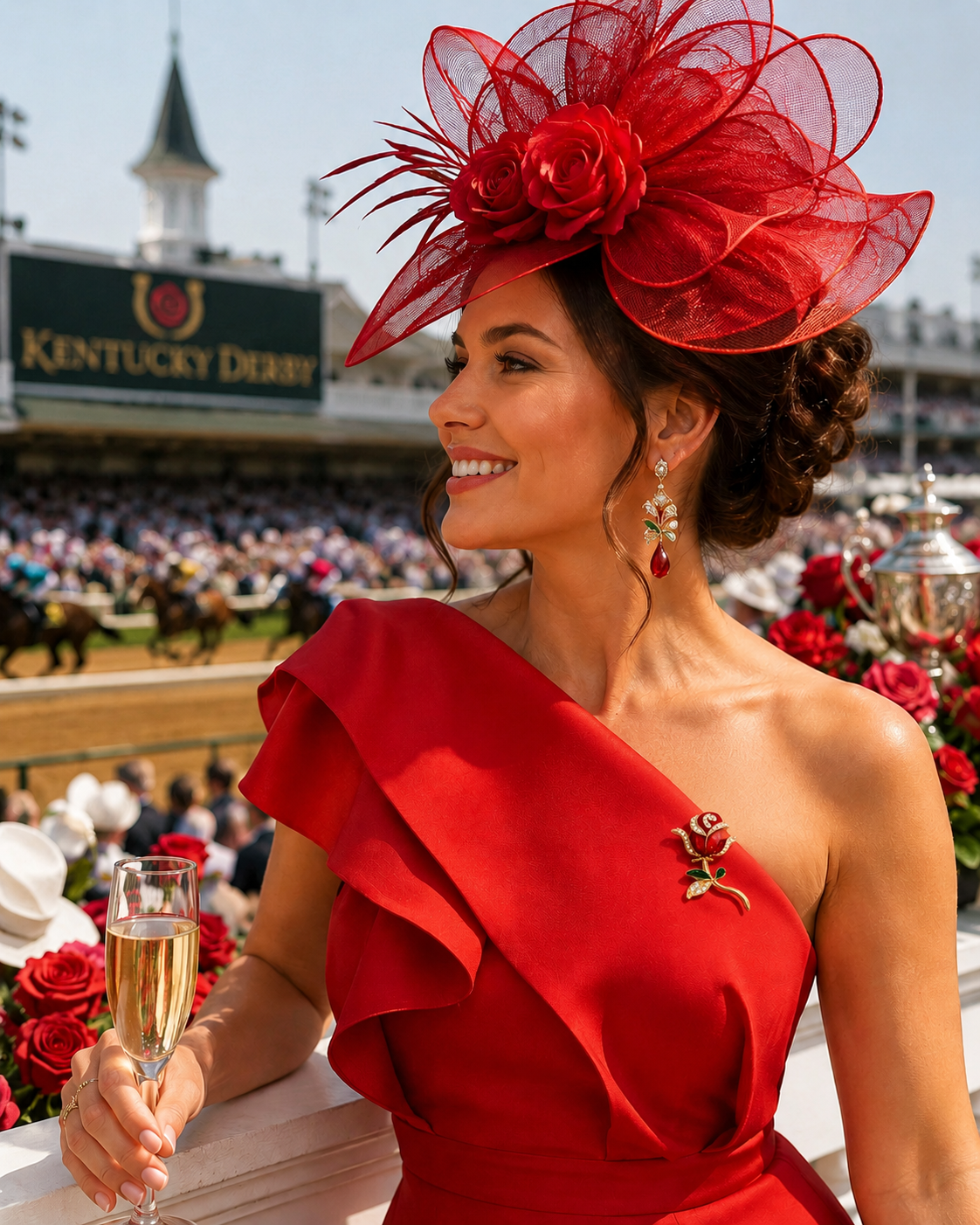 Crimson Rose Derby Brooch