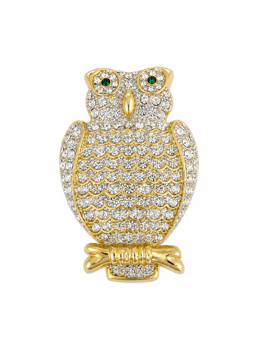 Midnight Owl Crystal Brooch