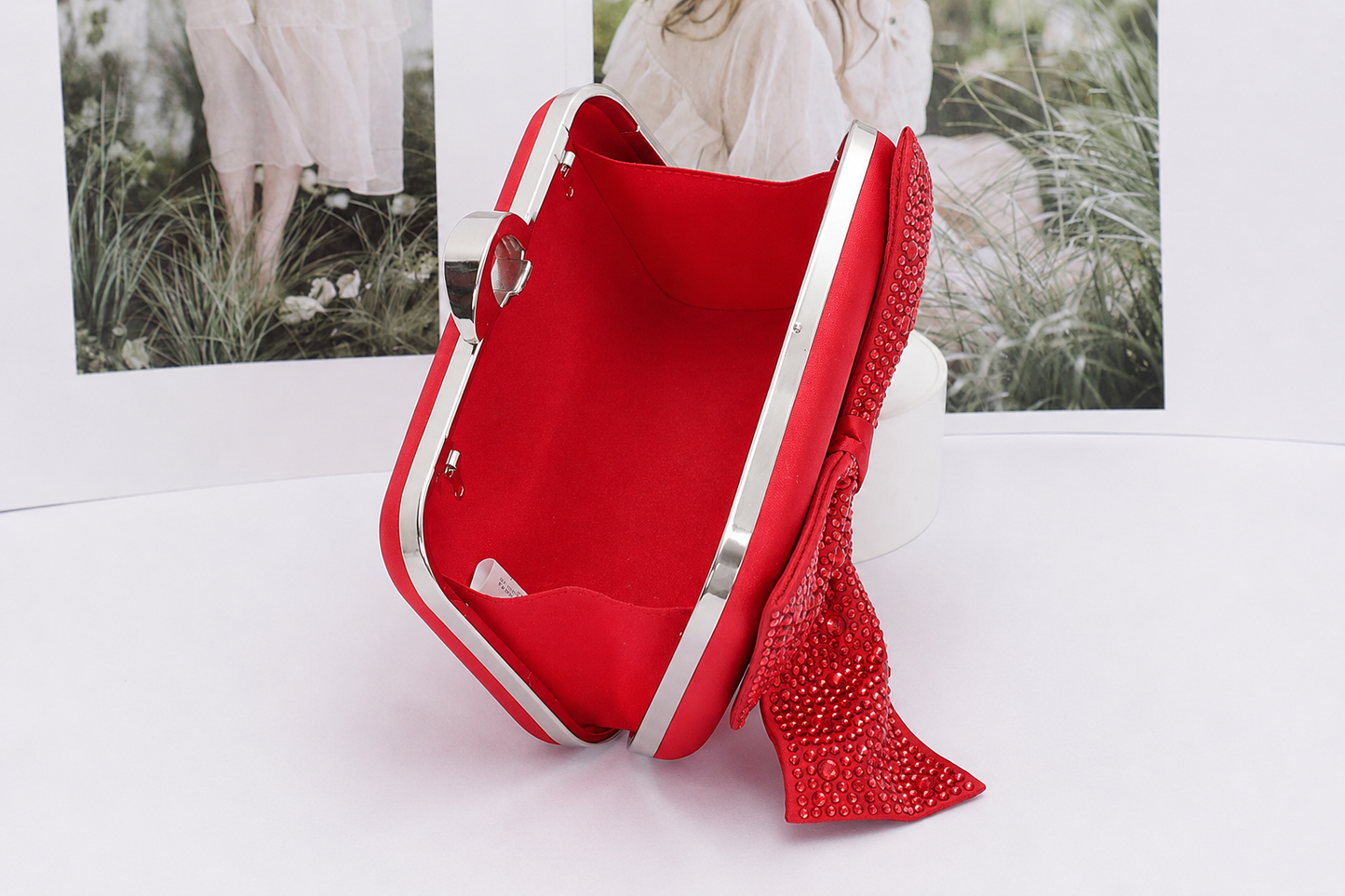 Rhinestone Ribbon Nylon Hard Case Clutch