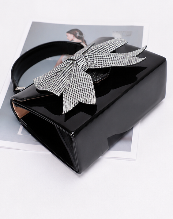 Enamel Rhinestone Ribbon Top Handle Clutch
