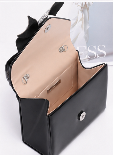 Enamel Rhinestone Ribbon Top Handle Clutch