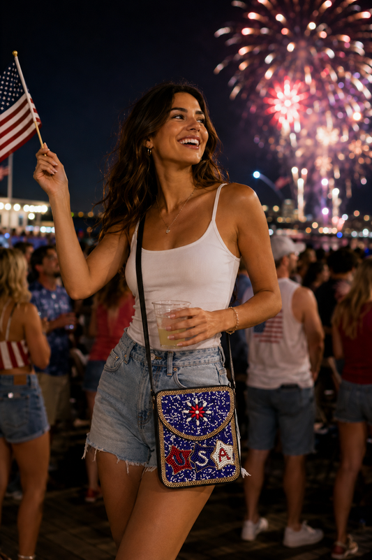 Artisan Beaded Americana Crossbody - USA