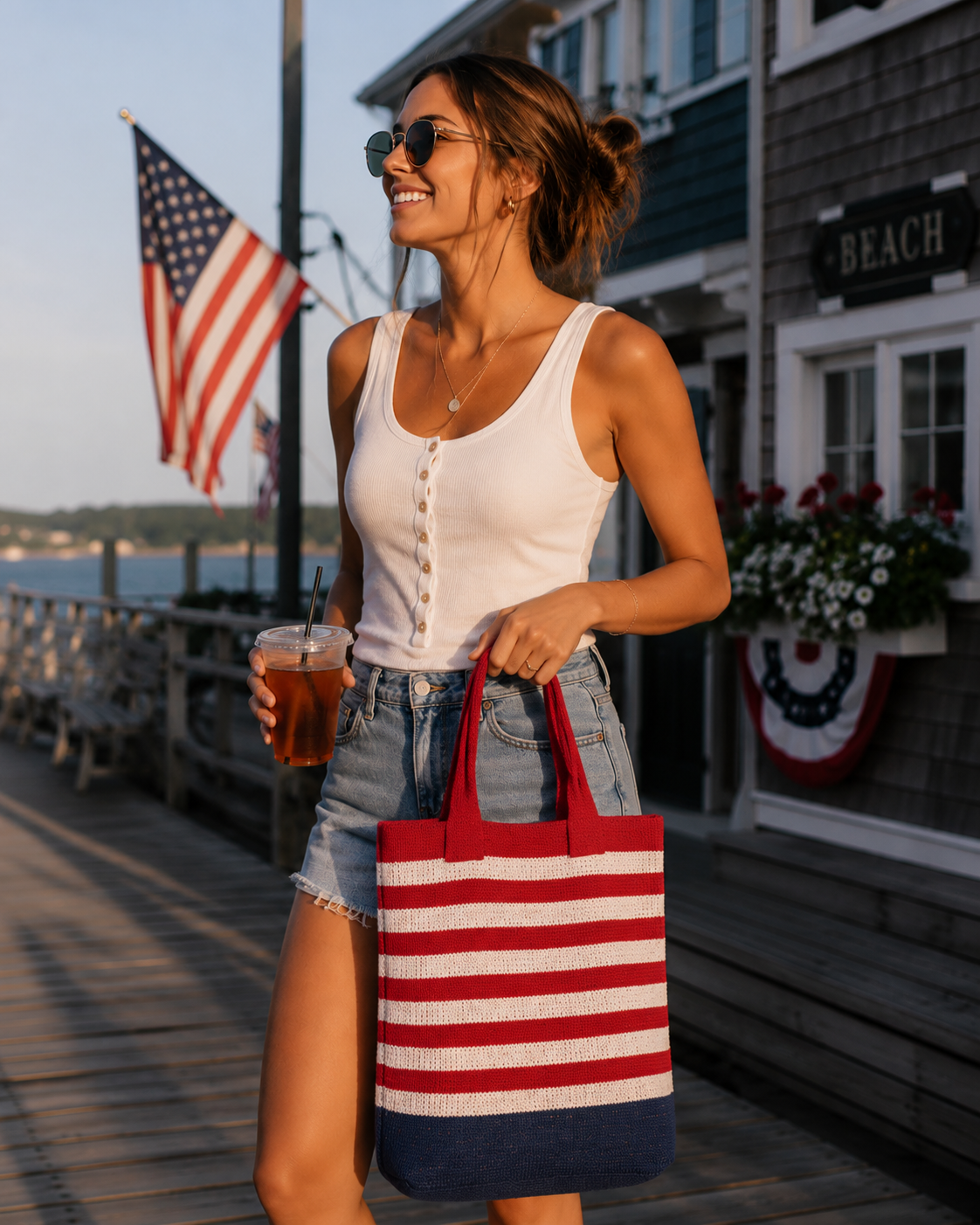 America Striped Shopper Tote - Red/White/Blue