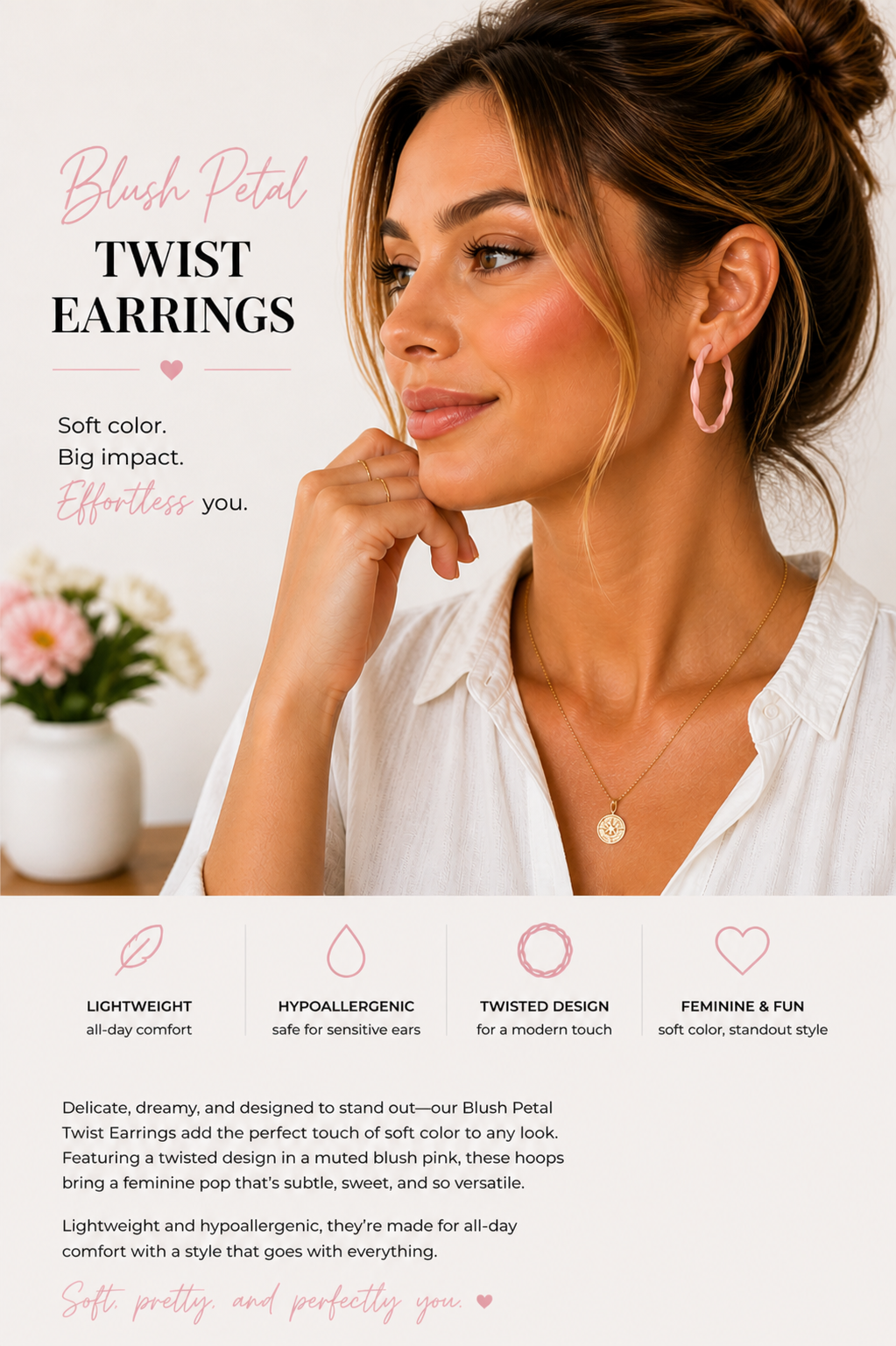 Blush Petal Twist Earrings