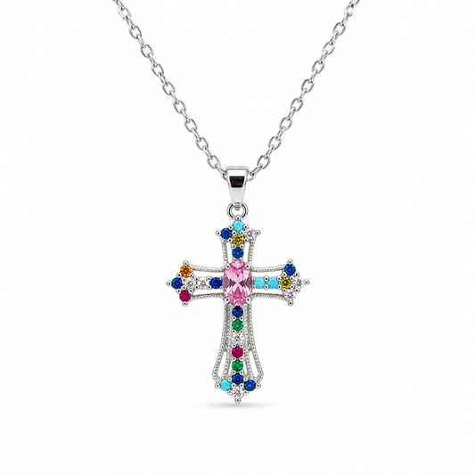 Radiant Faith Multicolor Crystal Cross Necklace