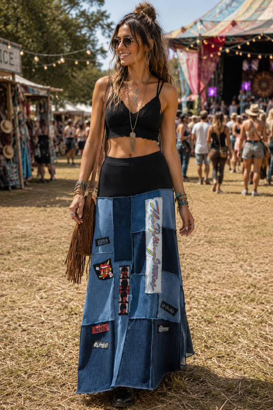 Denim Skirt with Patches